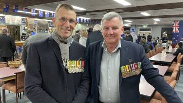Ex-servicemen Andrew Condon and Shane Wakley at the Yenda Diggers Club following the dawn service. Pictures by Allan Wilson