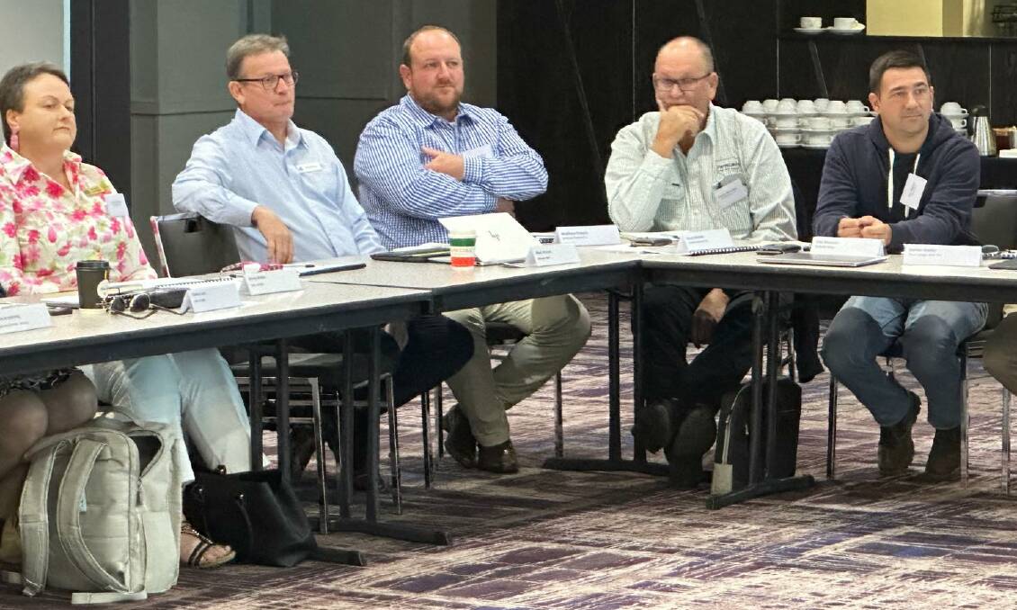 Griffith citrus grower Vito Mancini (far right) pictured with several others as part of the roundtable on April 11. Picture supplied