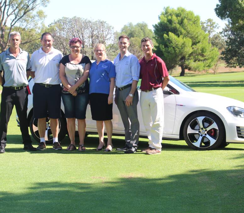 CHARITY PARTNER: Griffith Golf Club's Richard Laurent and Brett Dwyer with MND group members Tania Magoci and Michelle Vearing, Dean Owen from Owen Toyota and event organiser Wayne Rostron.