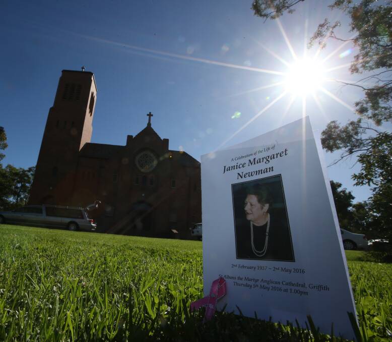 FOREVER IN OUR HEARTS: Griffith's Jan Newman was laid to rest after a touching service at St Albans the Martyr Anglican Cathedral on Thursday. Picture: Anthony Stipo