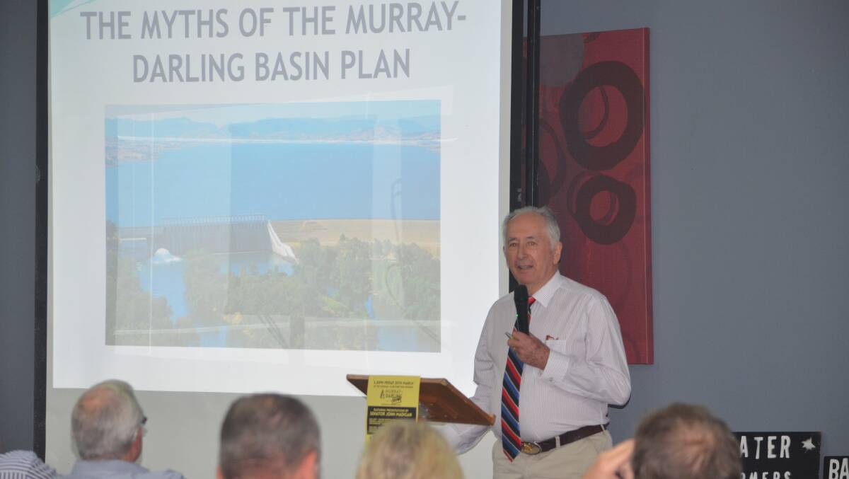 ABANDON THE PLAN: Ron Pike addresses the crowd at the Murray-Darling Basin Scam event at the Yoogali Club.
