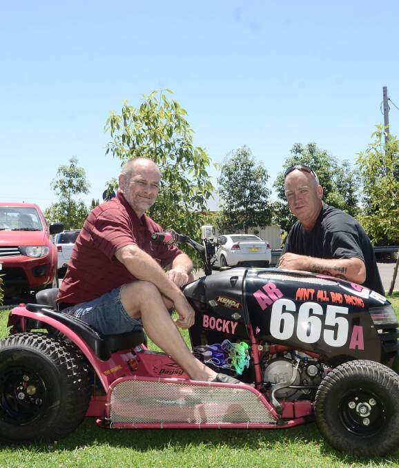 LAWNMOWER: Joint organisers of Griffith's first ride-on lawnmower race day Koala Jones and Andrew Bock are looking foward to Saturday's event. PHOTO Rebecca Hopper