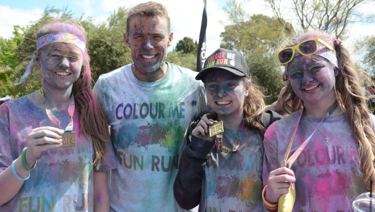 COLOUR FUN: Enjoying the De Bortoli Colour Me Fun Run on Sunday was Bree McKellar, Andrew Reid, Skye Heeb and Isabel Ryan