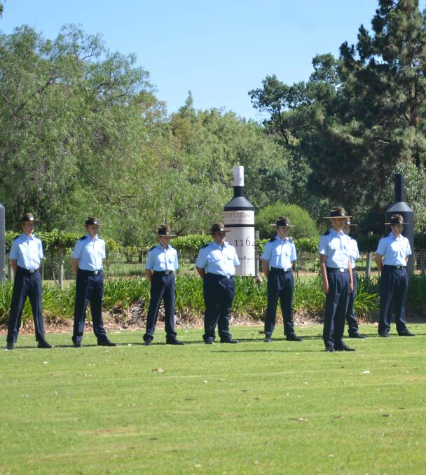 PARADE: Some of the 340 Squadron Australian Air Force cadets during their inaugural end-of-year parade at the Griffith Aero Club on Saturday.