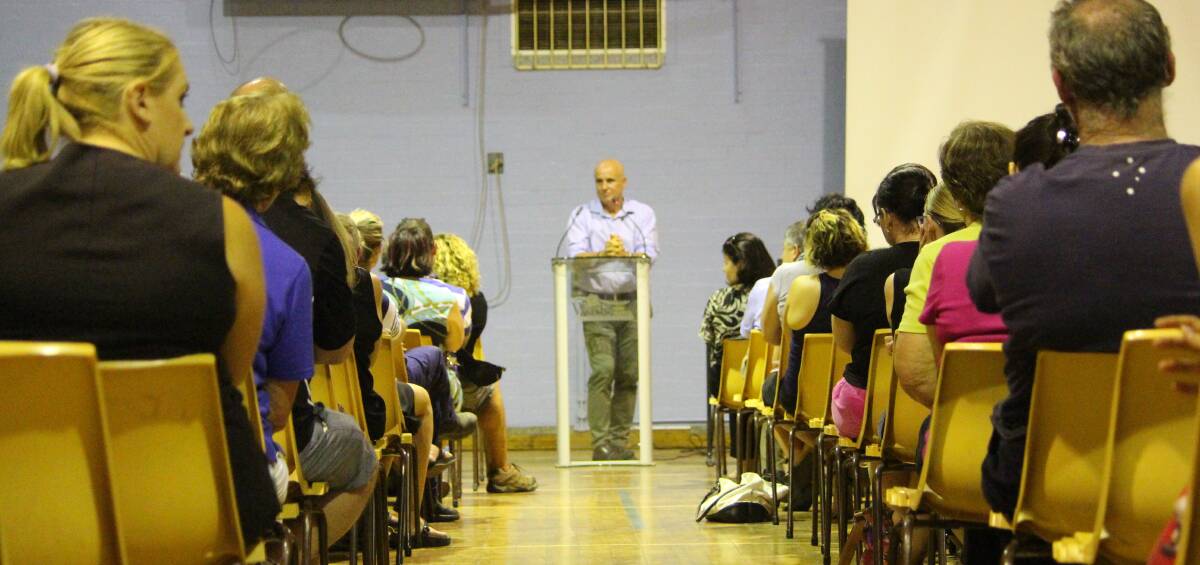 CONCERN: Education Minister Adrian Piccoli took questions from a packed hall at Wade High School last Monday night. PHOTO: Hannah Higgins.