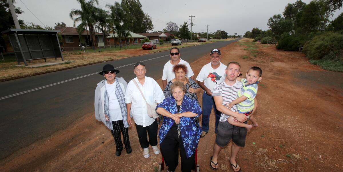 CONCERNED RESIDENTS: Bev Penrith, Matilda Charles, Aunty Gloria Goolagong, Jenny Goolagong,   Fred Jonson, Rodney Charles, Charles Christian and Caelen Glass, 3. Picture: Anthony Stipo.