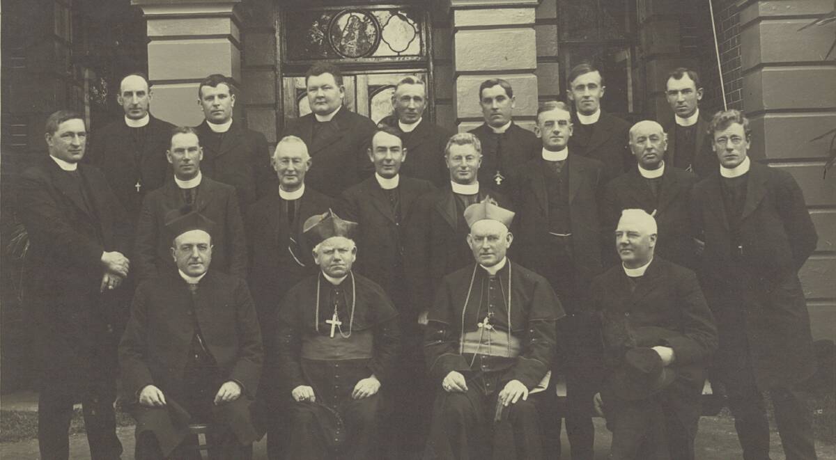 A GATHERING of prelates and priests in Albury on August 18, 1918. The first bishop of Wagga Diocese, J.W Dwyer, is seated front right.