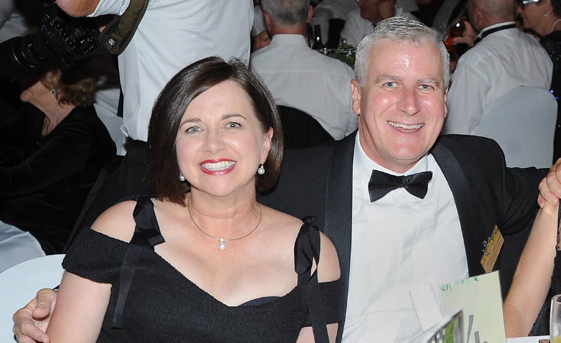 Michael McCormack and his wife Catherine at the Murrumbidgee Turf Club's 100 Club draw in Wagga on Saturday night. Picture: Laura Hardwick