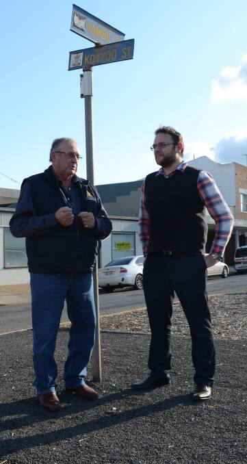 NEW LOOK: Mayor John Dal Broi and project planner Nathan Farnell discuss the potential revamp of Yambil Street. Picture: Ben Jaffrey.