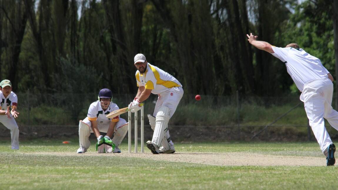 ON THE FRONT FOOT: Haydn Pascoe was a standout for Griffith with 79 runs against Leeton on Saturday. Pictures: Ron Arel