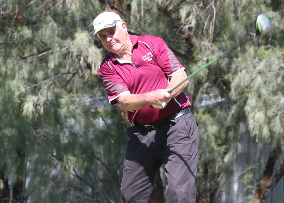 GOING LONG: Tony DeMarco bombs a drive down the 10th fairway at the Griffith Golf Course. Picture: Anthony Stipo