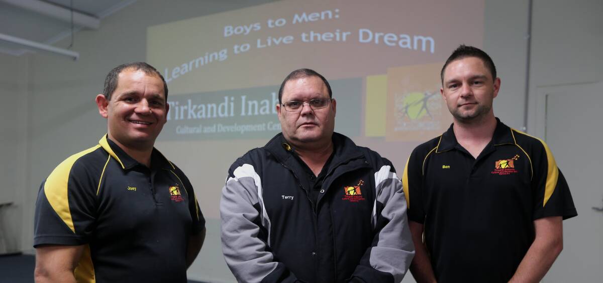 SUPPORT: Joey Longford, Terry Williams and Ben Curphey presented at Griffith PCYC to raise awareness of Tirkandi Inaburra. Picture: Anthony Stipo.