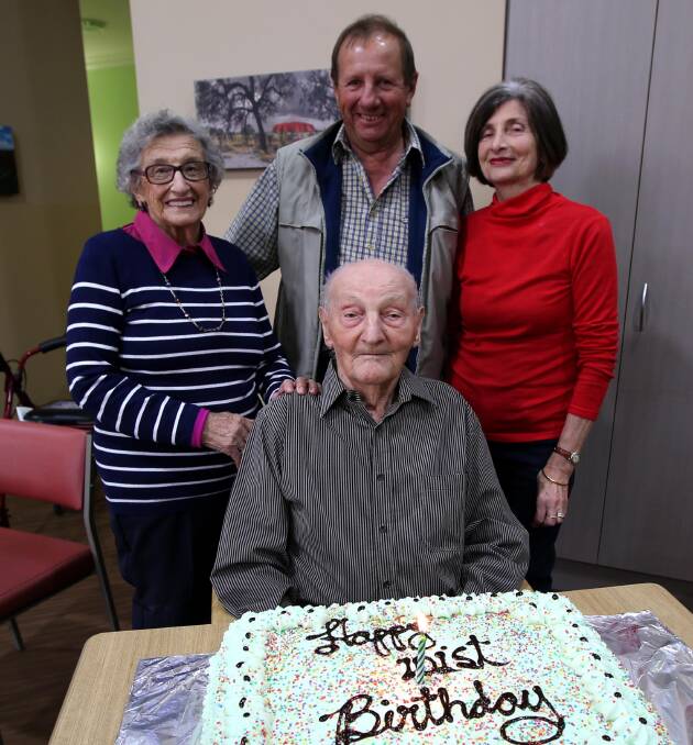CELEBRATION: Giuliano Zanatta celebrates his 101st birthday with members of his family, Elsa Zanatta, Ray Zanatta and Renee Johnson. Picture: Anthony Stipo.