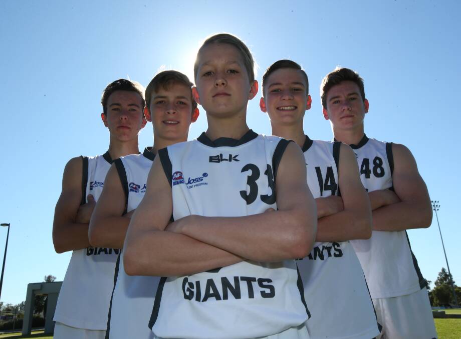 BIG FUTURE: Mitch Forbes, 14, Angus Bartter, 13, Luke Parmenter, 14, Jamie Best, 13, and Blake Argus, 14. Picture: Anthony Stipo