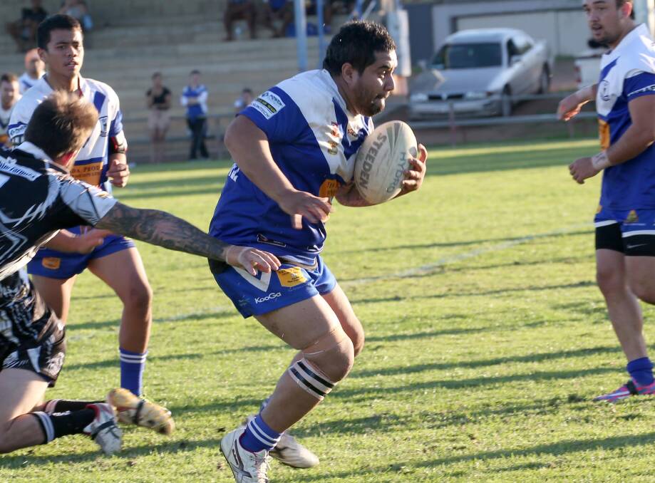 HOME PADDOCK: Yenda prop-forward Visese Mataele takes a hit-up during the Blueheelers' last game at Wade Park. Picture: Anthony Stipo