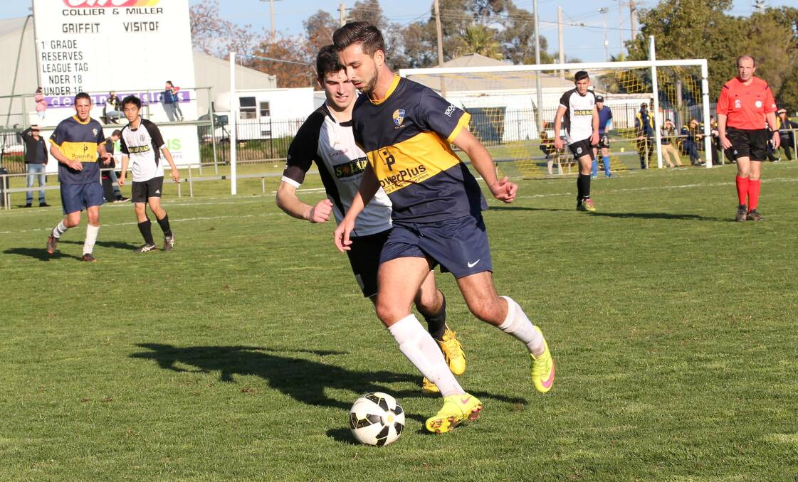 GEAR CHANGE: Luke Santolin is looking for his side to go to the next level this weekend against Leeton United. Picture: Anthony Stipo