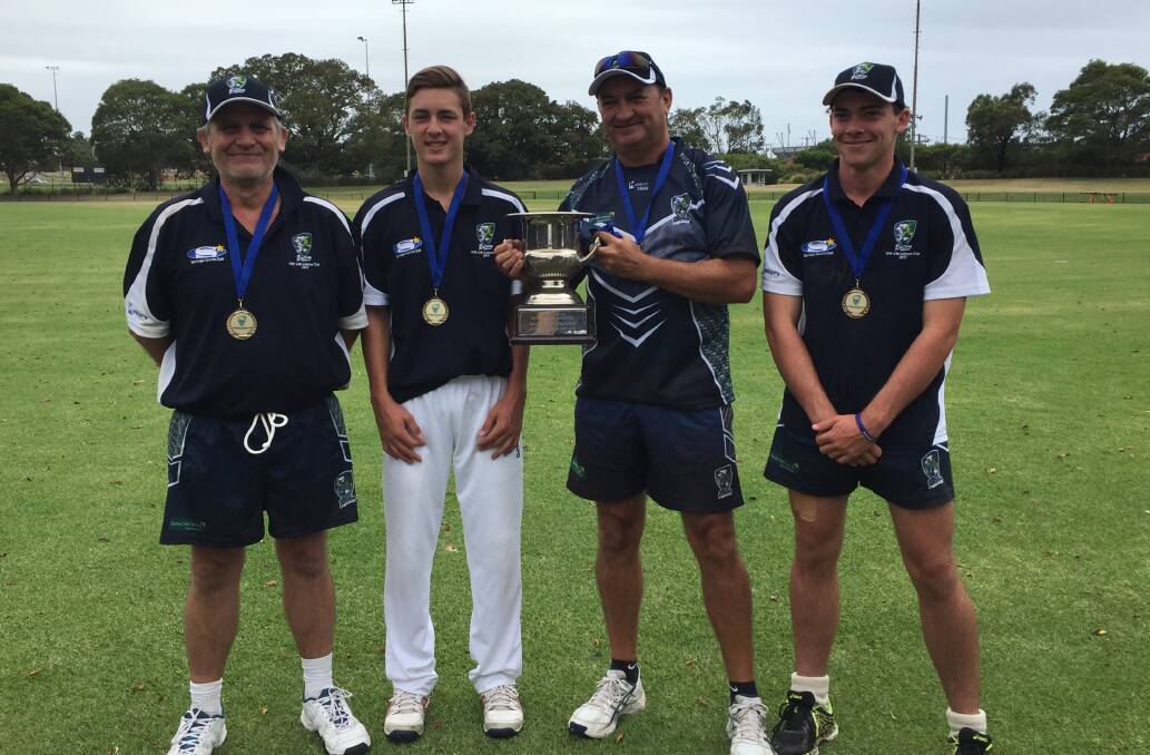 SILVERWARE: Richie Alvaro, Dean Bennett, Mark Favell and Reece Matheson show off their spoils after winning the Bradman Cup in Newcastle. PHOTO: Supplied