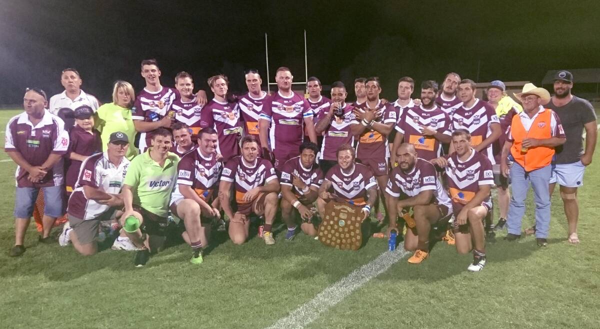 EARLY FORM: The Yanco-Wamoon Hawks celebrate winning the Paul Kelly Memorial Shield 8-6 over the Griffith Black and Whites. 
