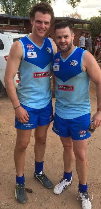 It's Overs: Barellan coach Will Overs (left), with guest player Adam Schneider. 