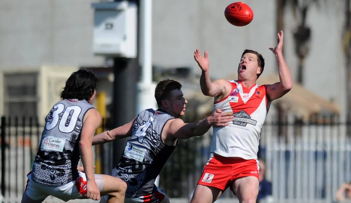 Griffith's Mick Duncan in action during the Swans' preliminary final loss to Collingullie-Glenfield Park. Picture: Laura Hardwick