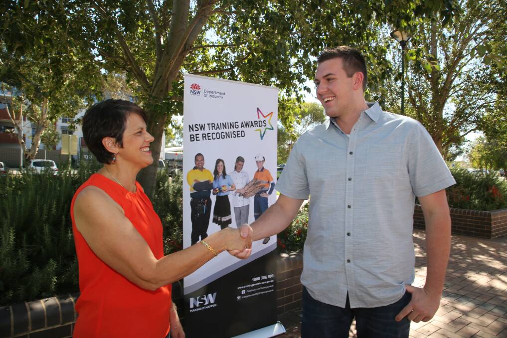 PATH TO SUCCESS: Sonia Rinaldo member of the Riverina Education and Training committee with Jackson Kirby. PHOTO: Anthony Stipo