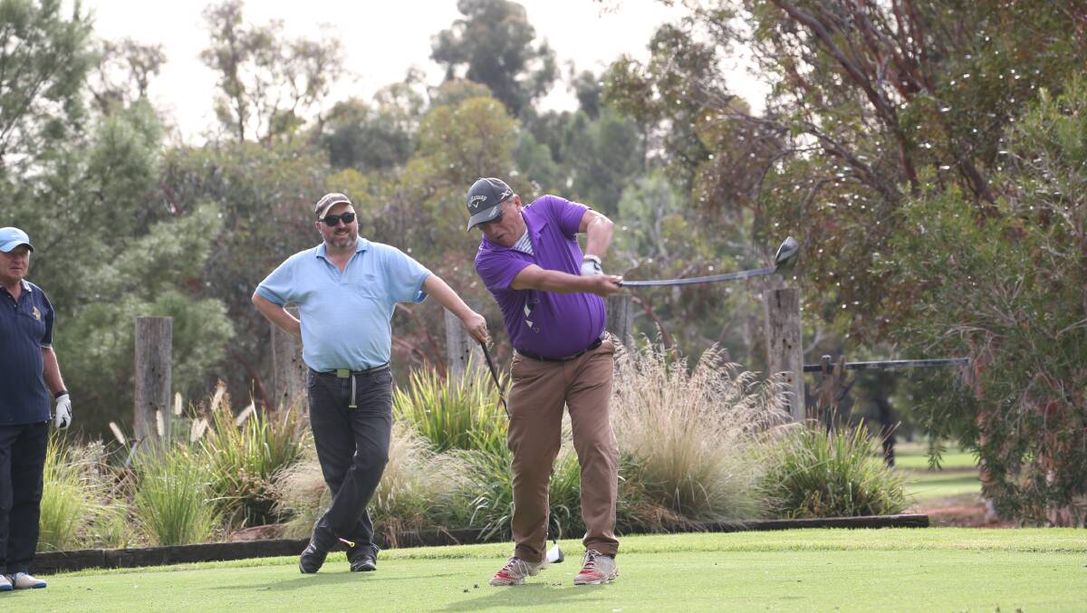 TEEING OFF: Dom Hillam gets his round of golf under way at the Griffith Golf Club recently. Photo: Anthony Stipo
