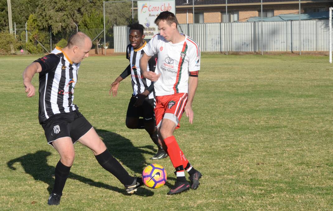 Griffith City One's Erik Listmann in action earlier in the season scored two against Griffith City Two.
