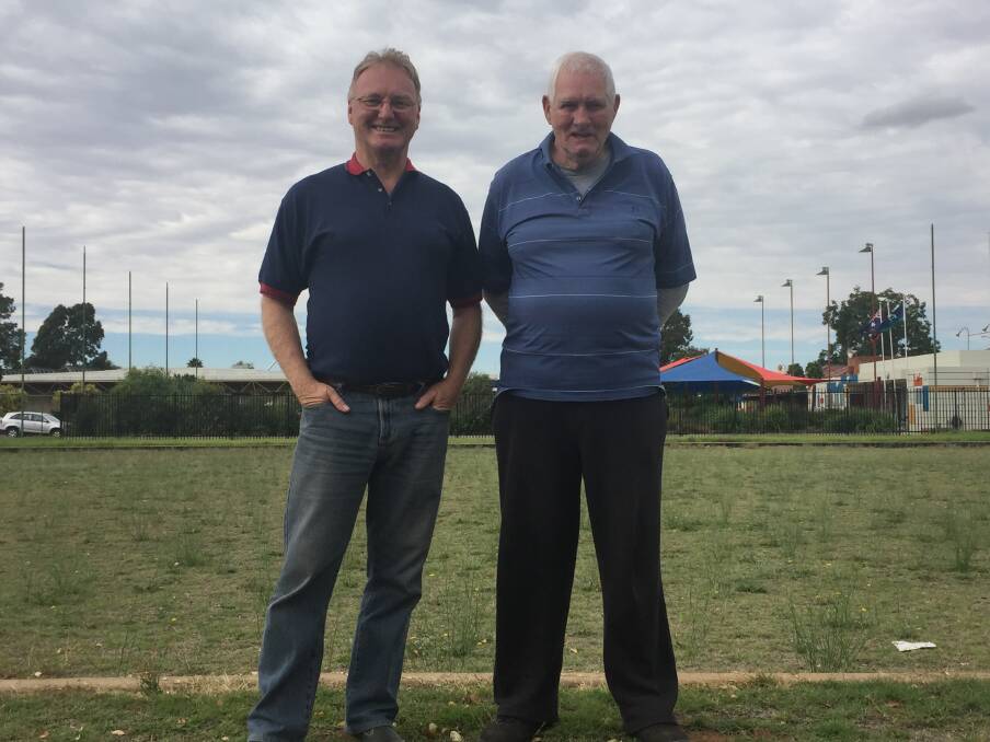 HITTING: Peter Lowman and Roger Green have proposed a croquet club be formed in Griffith which would give life to the abandoned bowling greens near the CBD.