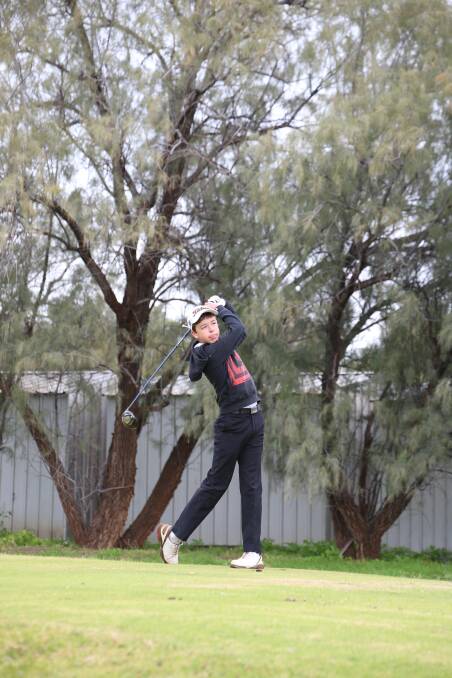 READY TO ROLL: Jake Harrison tees off at the Griffith golf course at the weekend. Picture: Anthony Stipo