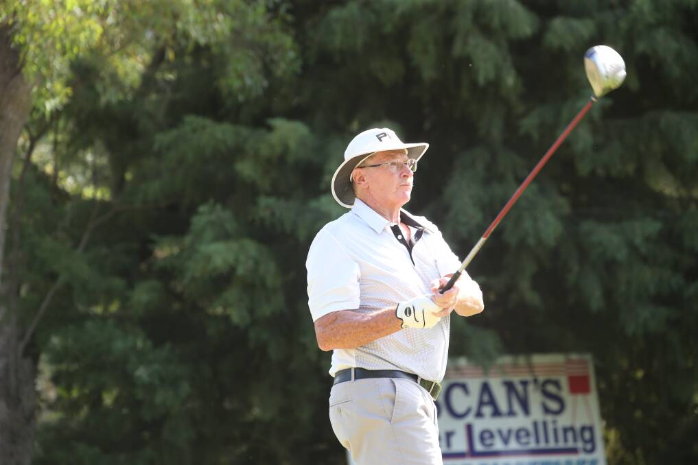 ON TARGET: Gary Hartnett is a picture of concentration at the Griffith Golf Club at the weekend. Picture: Anthony Stipo