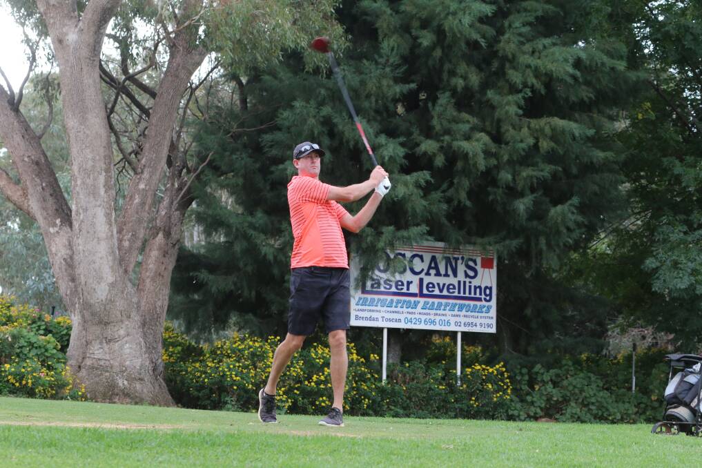 SEND IT DOWN: Brad Hammond sends the ball down the fairway earlier this month at the Griffith Golf Club. Picture: Anthony Stipo