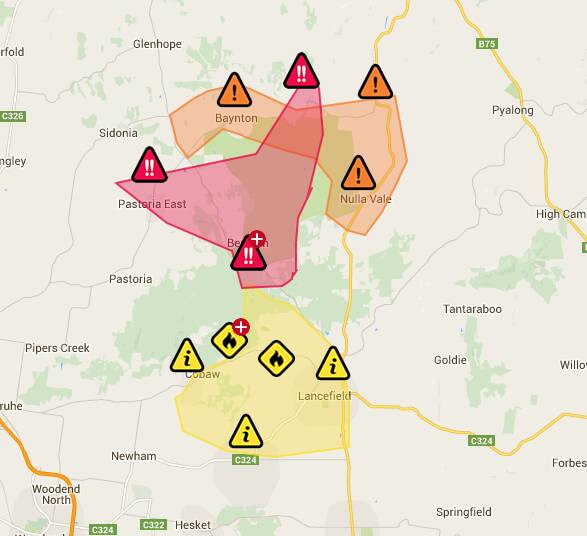 The warning areas on Wednesday morning. Source: CFA