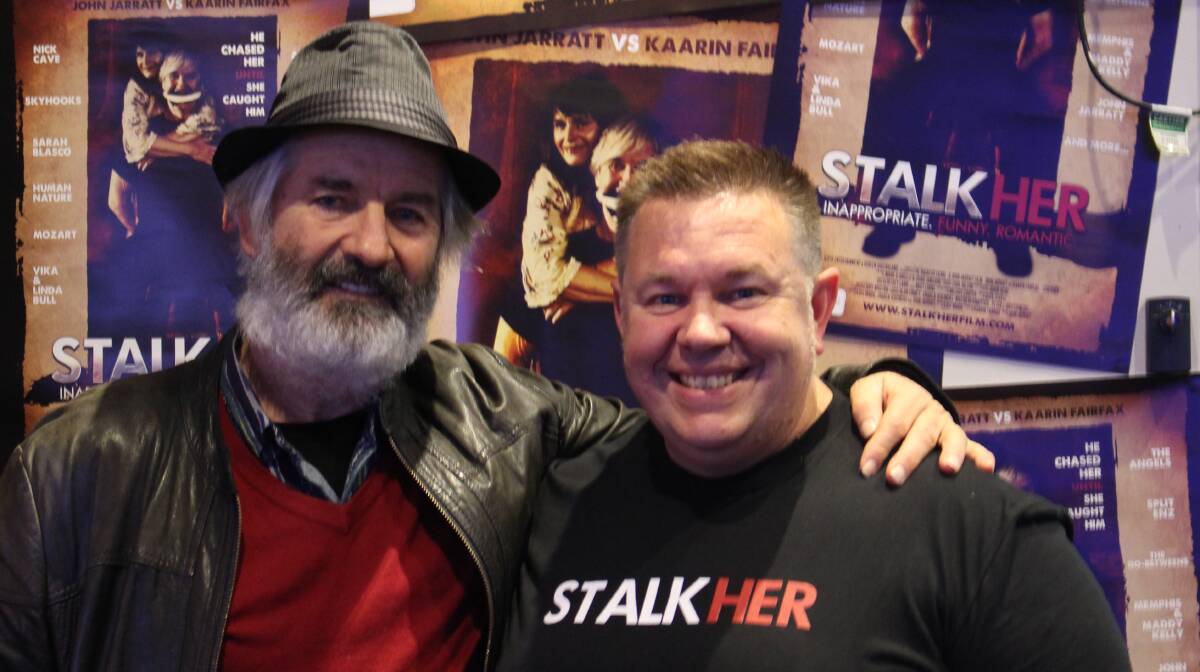 AUSSIE ICON: John Jarratt, star of the new movie 'Stalkher' and Griffith City Cinemas Craig Tesler. Picture: Riley Krause.