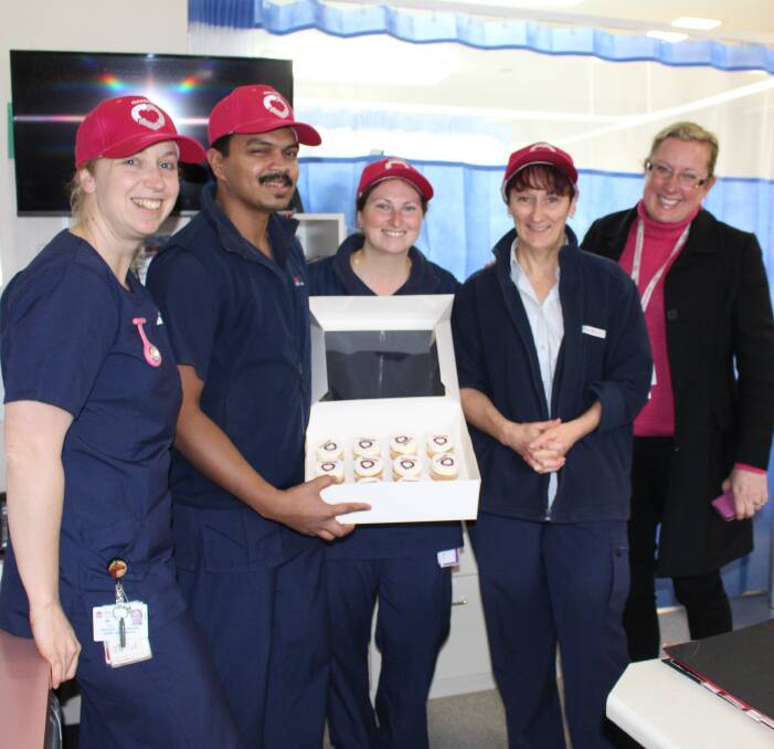SAVING A LIFE: Skye Vagg, Jickson Varghese, Cilla Matherson, Julie Henderson from the Griffith Base Hospital and Sarah Woolley from Murrumbidgee Local Health District. Picture: Riley Krause.