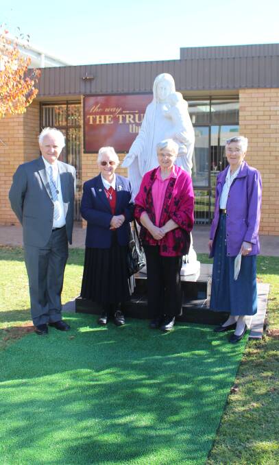 VISION: Brother Michael Akers, Sister Theresa Foley, Sister Shirley Garland and Sister Rita Savage in front of the new statue of Mary. Picture: Riley Krause.