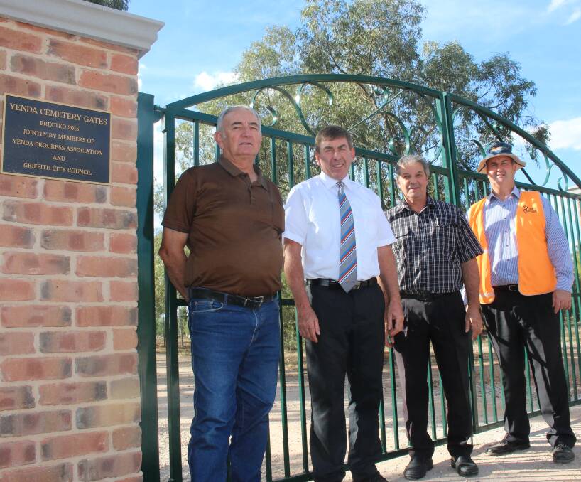STUNNING: Louie Forner, Paul Rossetto, George Santalucia and Peter Craig at the new entrance of the Yenda cemetery. Picture: Riley Krause.