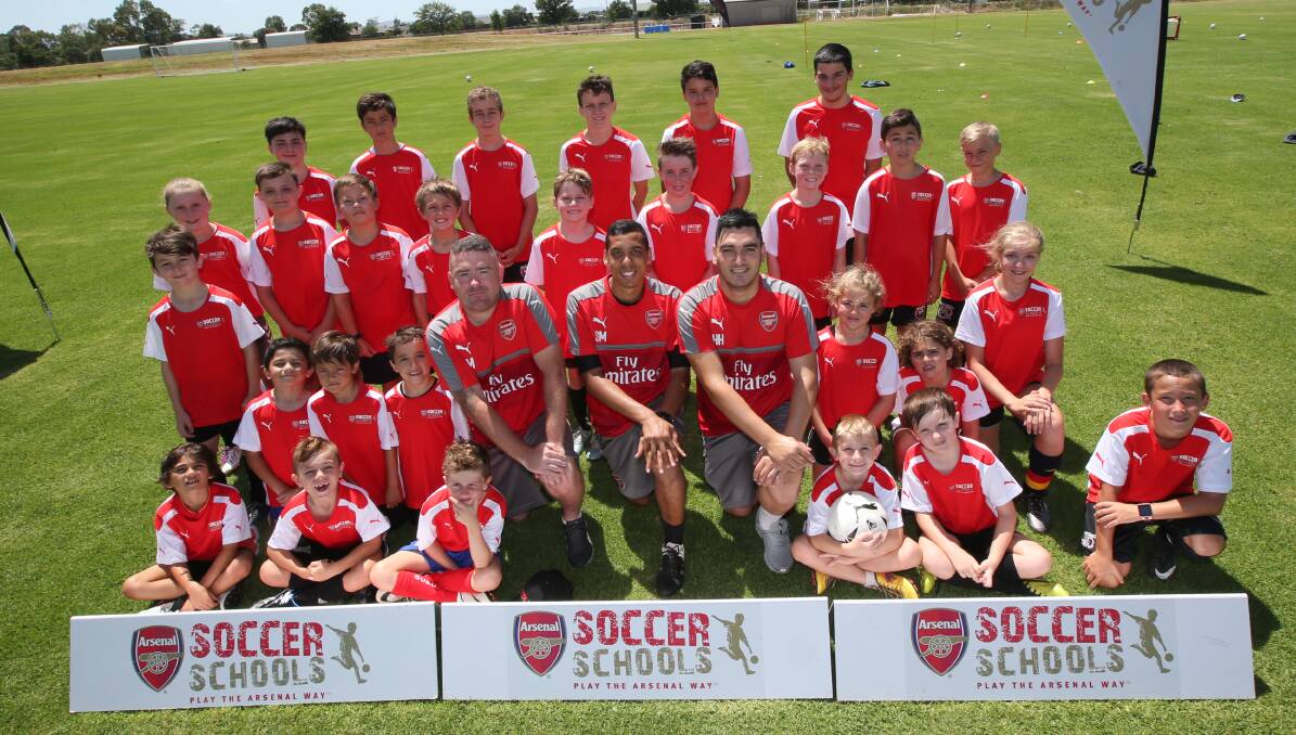 GOAL: Arsenal Soccer School's visit to Leeton's town ovals was successful in encouraging children to pursue their dreams. Photo: Anthony Stipo