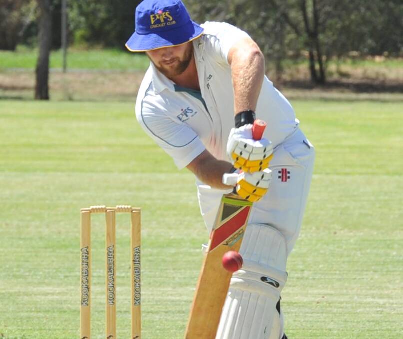DEFENCE: Exies captain Marc Tucker offers a straight bat to keep the ball out during his innings against Diggers. Picture: Anthony Stipo