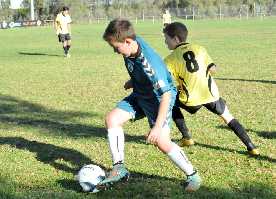 CONTROL: Riverina Rhinos under 12s player Jed Sim takes possession of the ball for his team. Picture: Wendy Simpkin