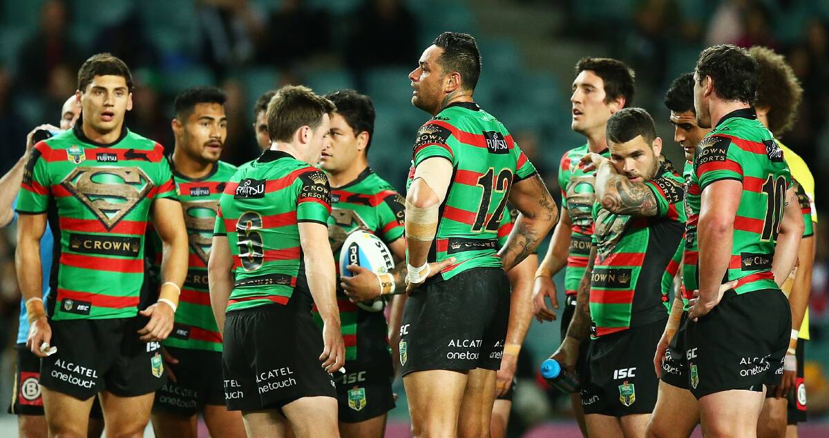 TROUBLE: The South Sydney Rabbitohs will need a major form reversal in the next few weeks to win this season's NRL title. Picture: Getty Images
