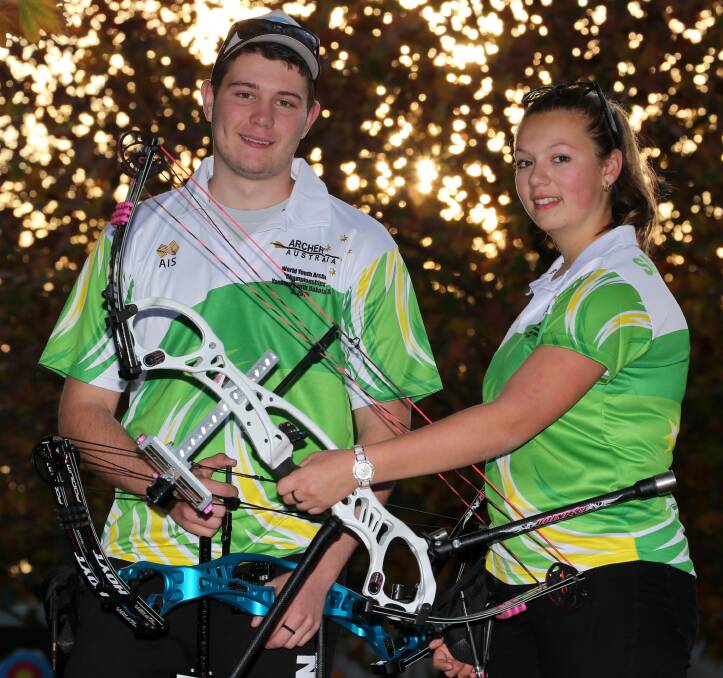 BULLSEYE: Griffith City Archers members Jarrod Rossiter and Maddie Salvestro are heading to the World Youth Archery Championships in the US. Picture: Anthony Stipo