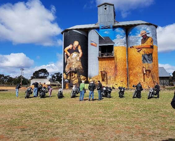 ON THE ROAD: The painted silos of Weethalle were one of the stops for the fundraising motorcycle group, which raised more than $2000 to help sick friend "Bulldog".