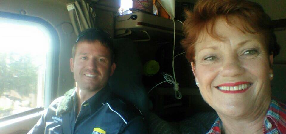 HAY RUN: Sam McClellan took Pauline Hanson along on a mercy mission for drought-stricken farmers in Queensland. Picture: Facebook.