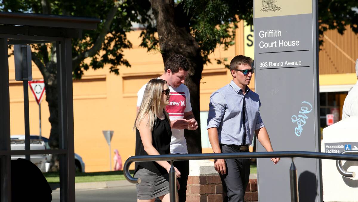 Stephanie Scott's fiance, Aaron Leeson-Woolley in front of Griffith Court House on Wednesday morning.