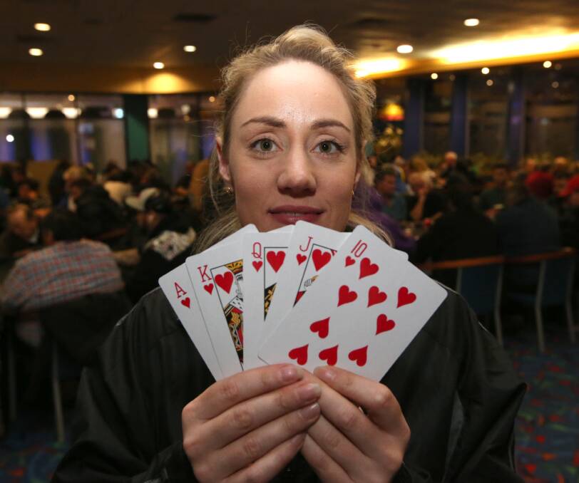FULL HOUSE: National Poker League's Michelle Andrews at Griffith Leagues Club, which was packed for a large poker tournament. Picture: Anthony Stipo.
