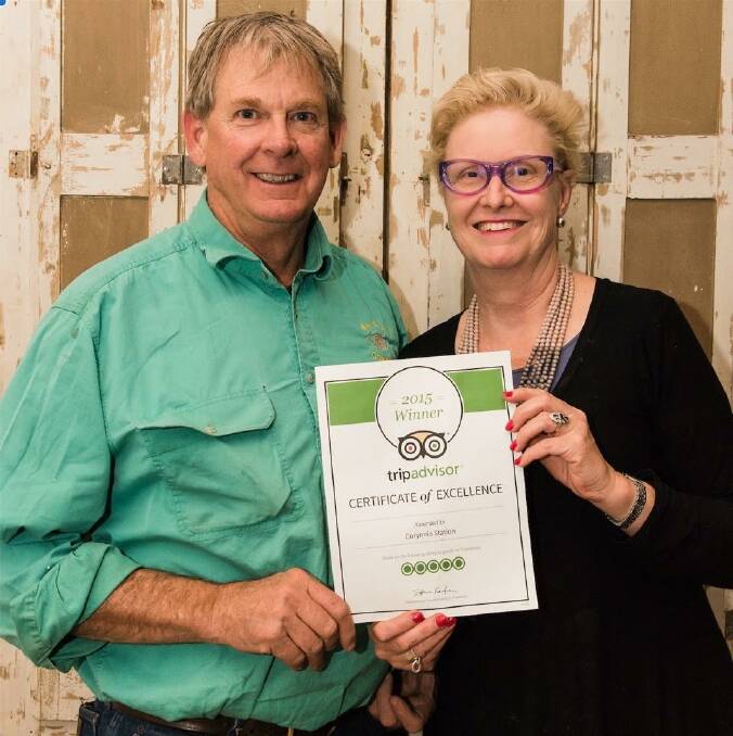 WINNERS: Bruce and Julie Armstrong from Corynnia Station were amazed to receive the 2015 Trip Advisor Excellence Award for their 5/5 farm stay. Picture: Supplied.