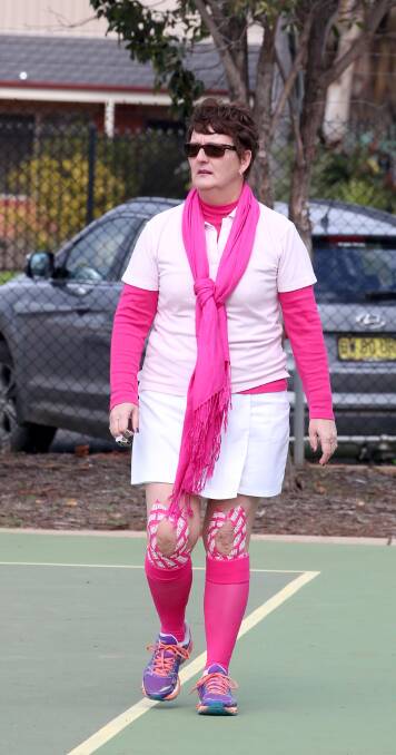 Netball umpire Julie McMahon embraced the pink theme.