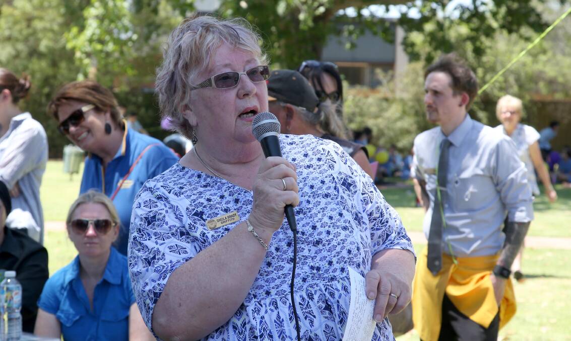 AWARDS: Griffith Australia Day Awards Citizen of the Year nominee Sheila Brady speaks at the Walk a Mile In Her Shoes event in November. Picture: Anthony Stipo.