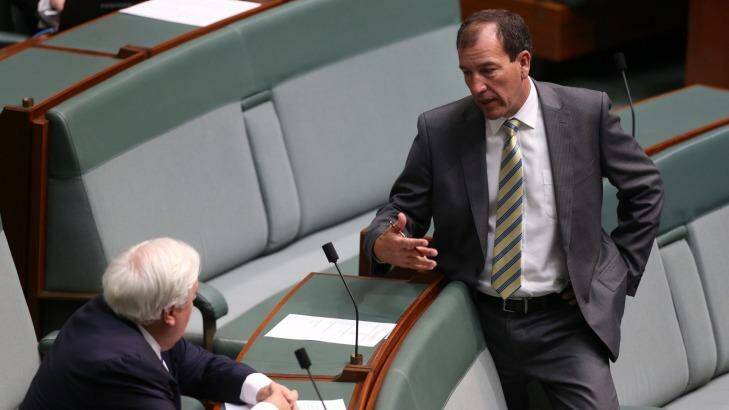 Mal Brough and Clive Palmer at Parliament House in Canberra on Tuesday. Photo: Andrew Meares