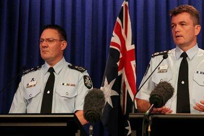 AFP Deputy Commissioner Mike Phelan and Commissioner Andrew Colvin at the press conference on Monday. Photo: Alex Ellinghausen 